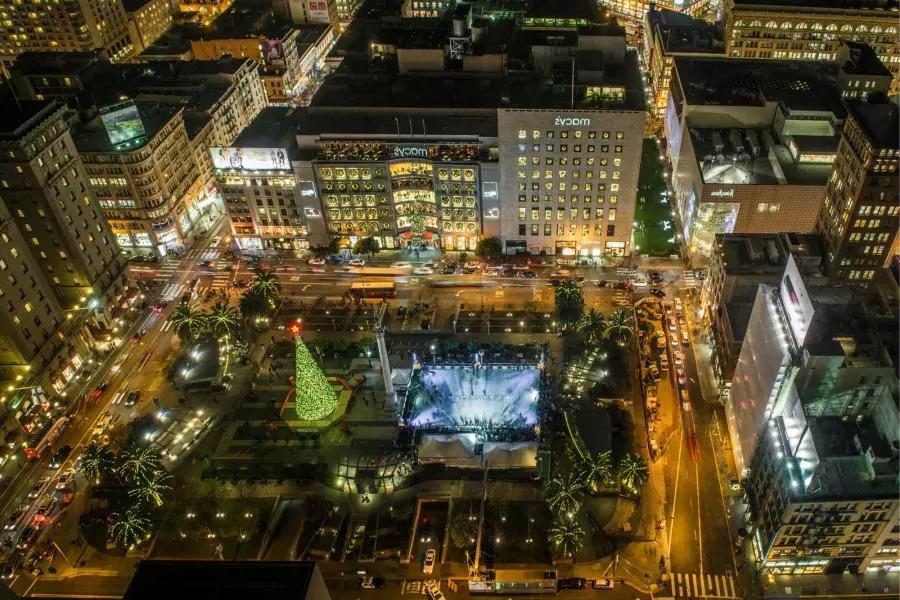 联合广场Aerial view of Union Square decorated for the holidays. 是贝博体彩app,california.